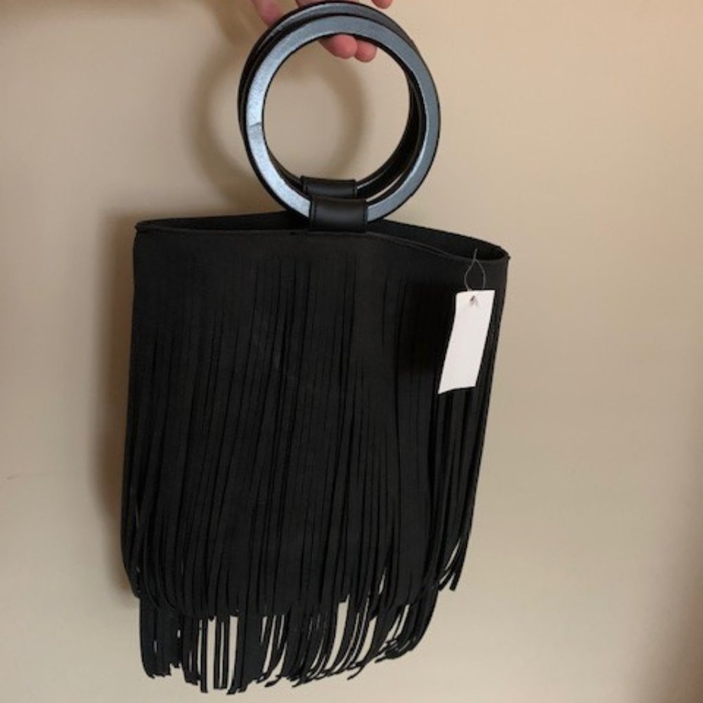 NWOT Vegan Suede Fringe Purse Handbag Shoulder Strap